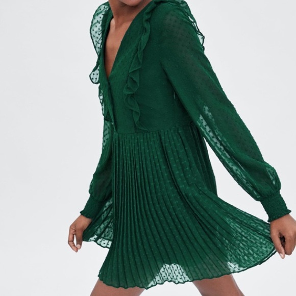 Zara Black Swiss Dot Jumpsuit Pleated Dress - Picture 4 of 16